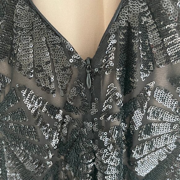 DRESS the POPULATION Black Cap Sleeve Sequin Midi Dress/Open Back: NWOT! SMALL - Picture 7 of 9